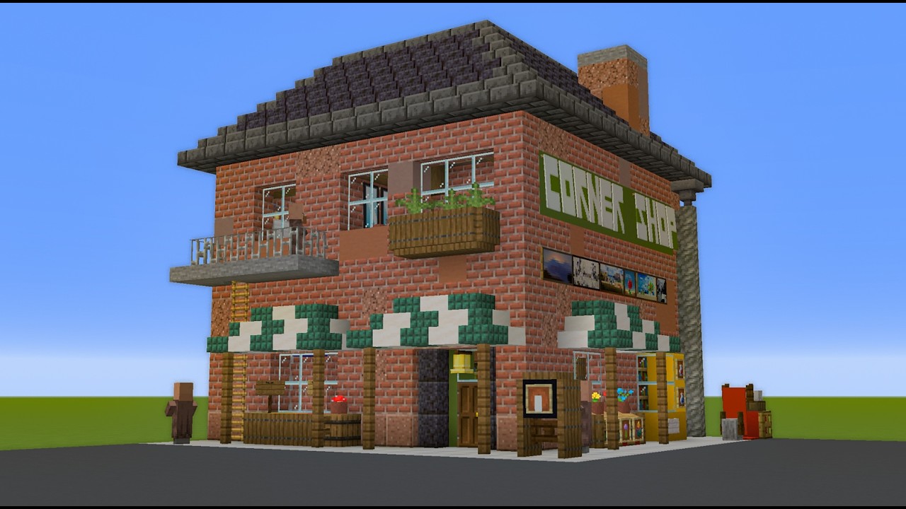 How to Build a Corner Shop in Minecraft | Step By Step Including Interior