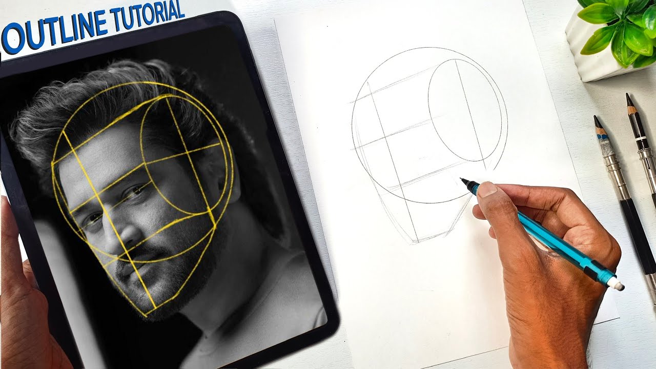 Drawing MS DHONI Portrait with Loomis Method // Outline Drawing Tutorial Step by Step