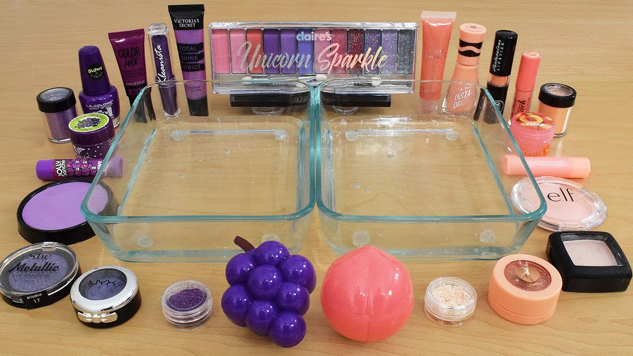 Purple vs Peach - Mixing Makeup Eyeshadow Into Slime ASMR 257 Satisfying Slime Video