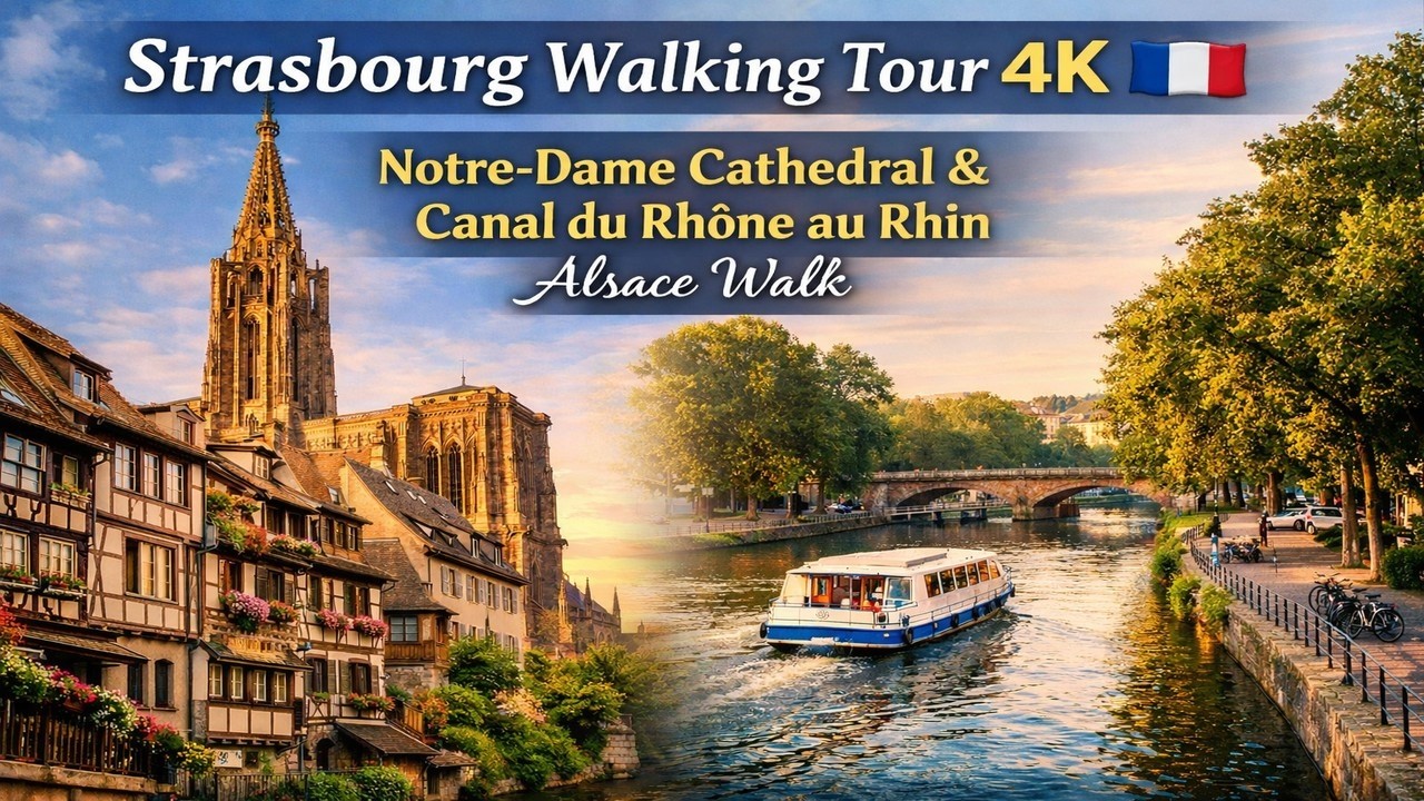 Пешеходная экскурсия по Страсбургу 4K 🇫🇷 | Собор Парижской Богоматери и канал Рона-о-Рин