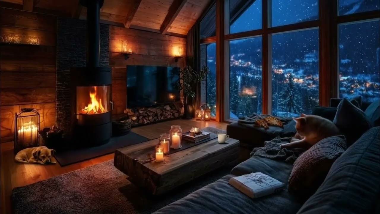 Tranquil Snowstorm Nights Cozy Fireplace Ambience for Rest and Relaxation 😌🔥