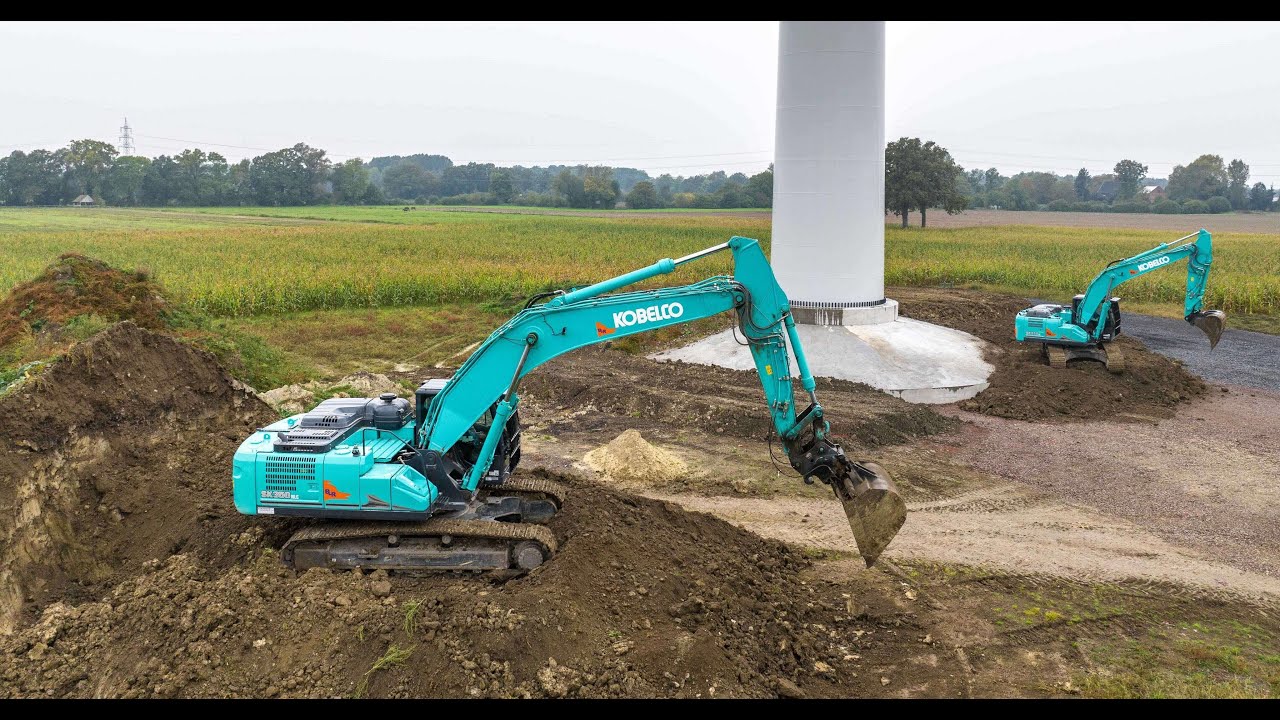 BLR's Kobelco SK210LC-11E Excavator Dominates Wind Turbine Project in Münster!