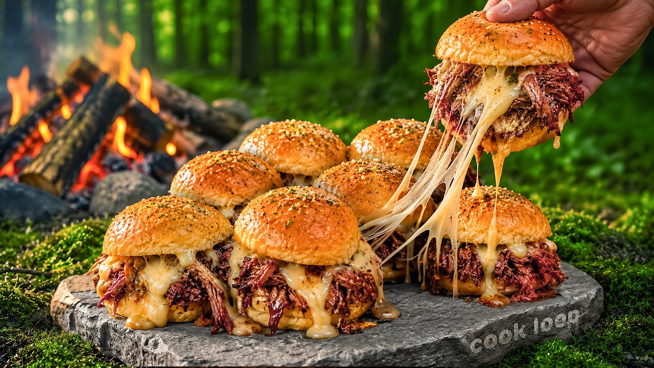 Wild Cooking ASMR | Slow-Braised Pulled Beef Sliders on Open Fire