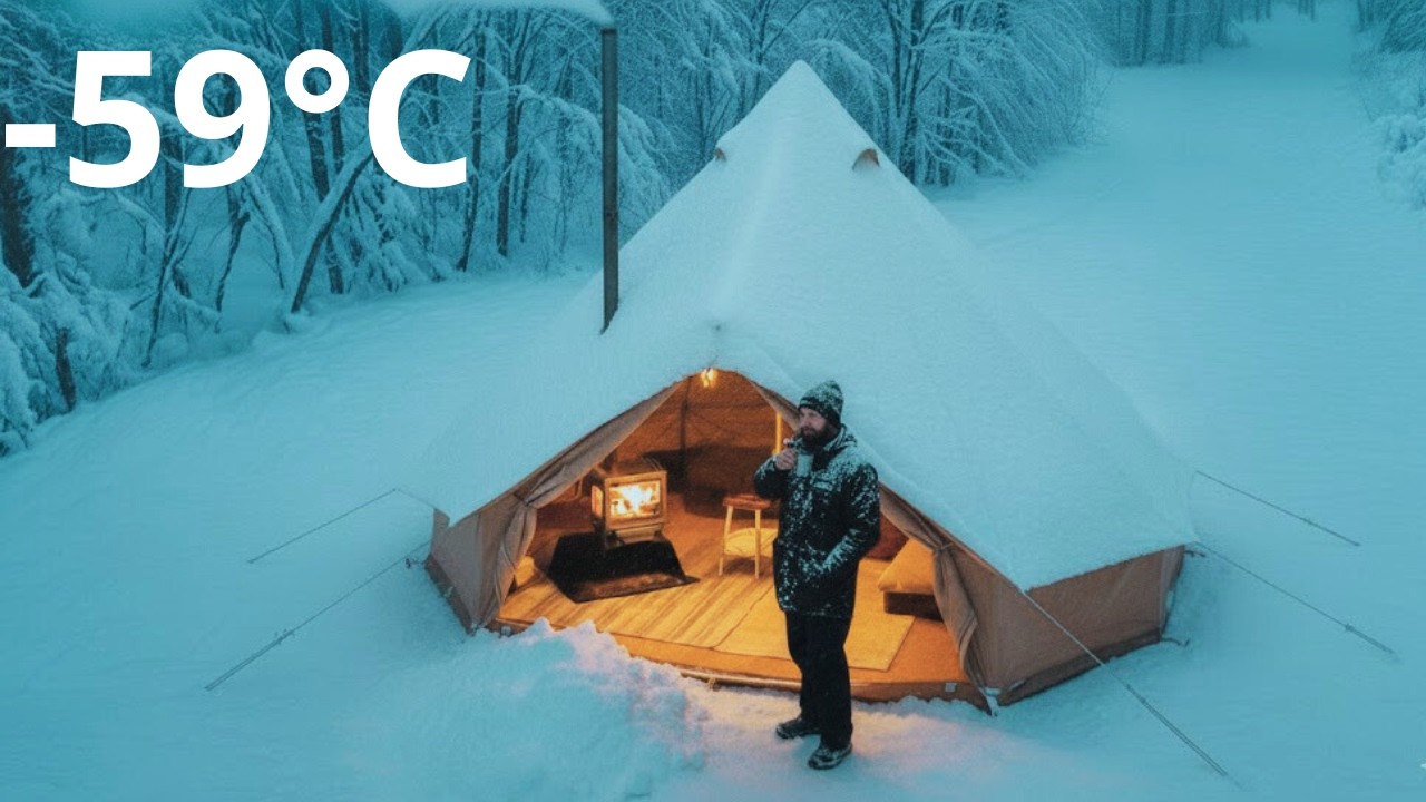 Surviving -59°C Solo Camping | Sudden Rain to Heavy Snow Transformation