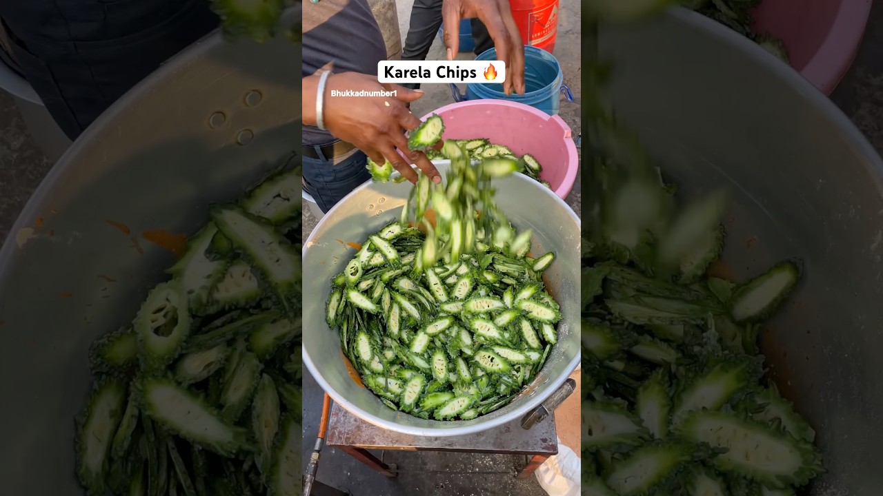 Karela or Bitter Gourd Chips Making in #delhi #ytshortsindia #indianstreetfood #youtubeshortsindia