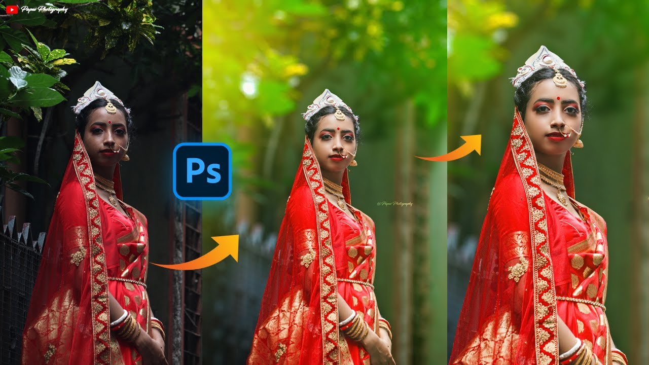 Bride Photo Retouching in Photoshop CC using Skinfiner and Dodge and Burn. Papai Photograhy