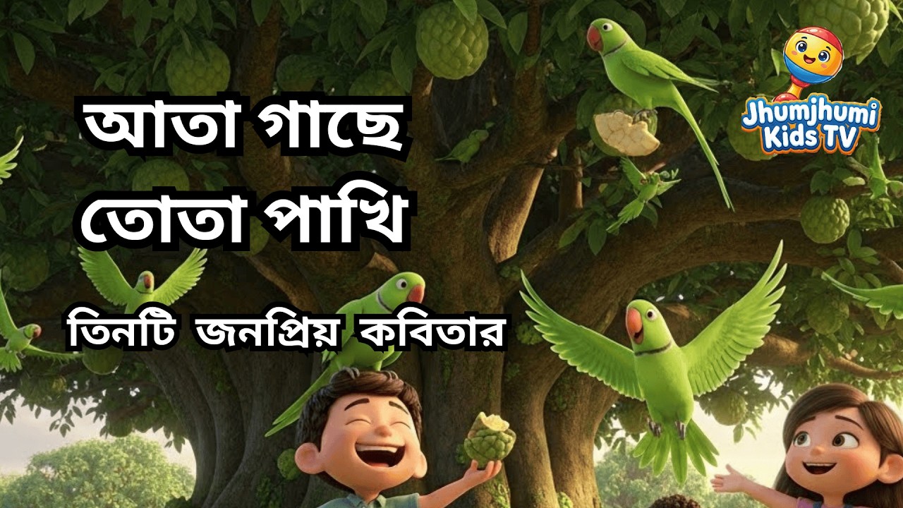 কাজলা দিদি + আতা গাছে তোতা পাখি + আয় আয় টিয়ে | 3 Best Bangla Rhymes Collection | Jhumjhumi Kids TV