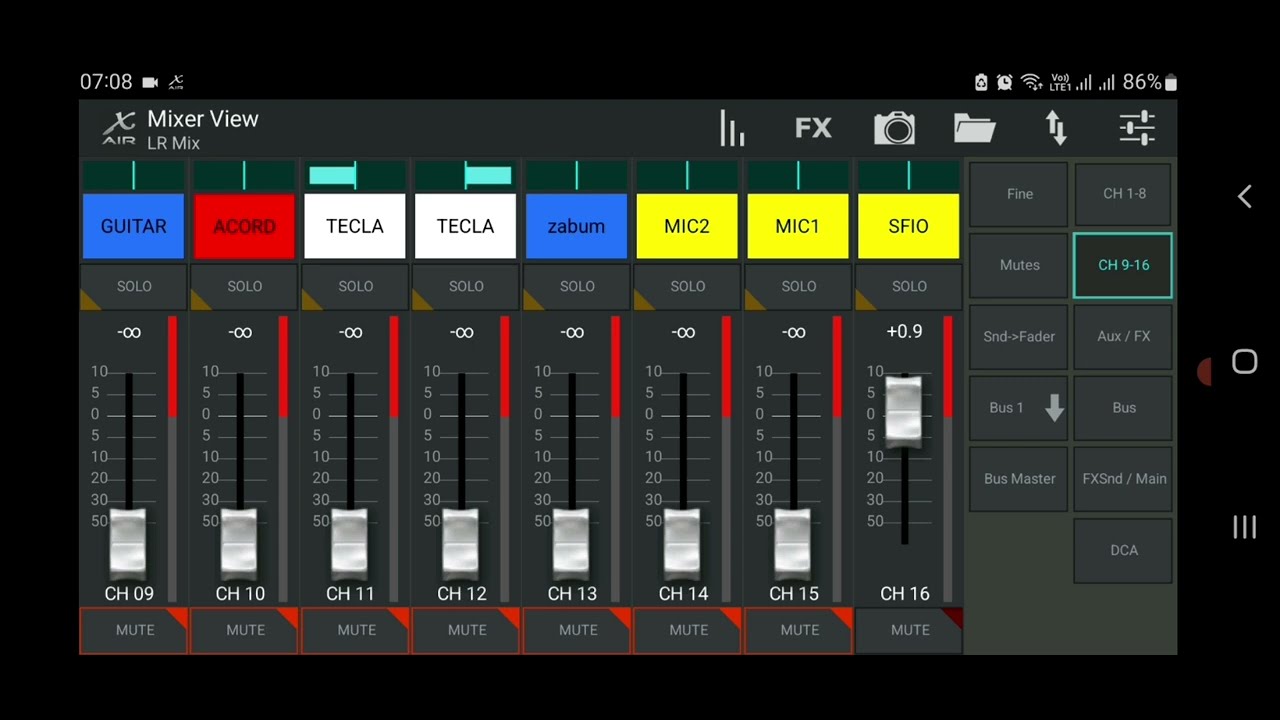 Usando FX nos retornos na X18 / XR18  X AIR Behringer pelo aplicativo