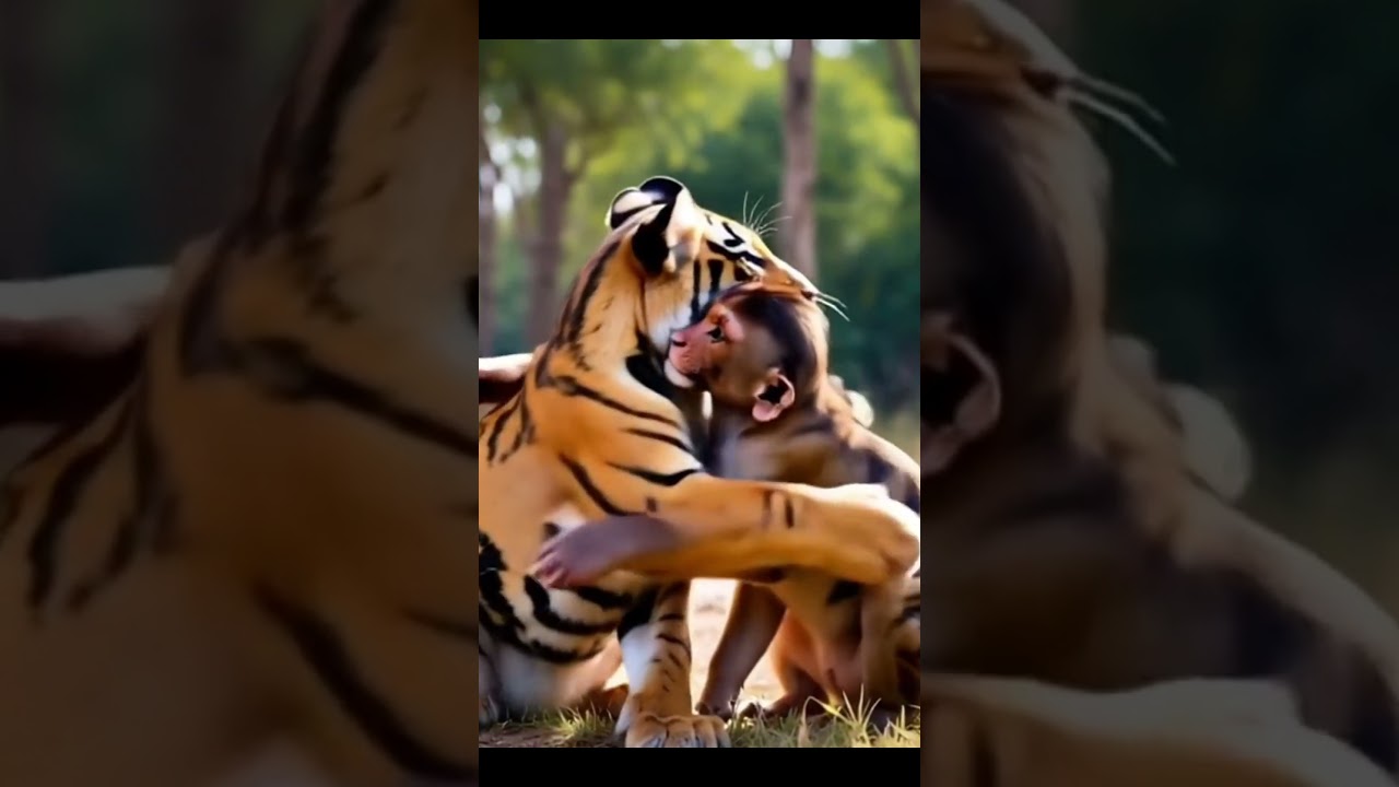 Tiger and Monkey Hugging #animals #viral #viralshorts
