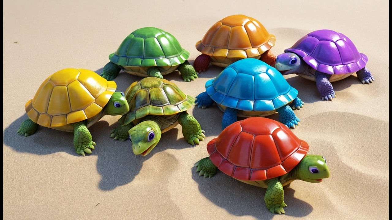 Fünf kleine Schildkröten krabbeln, krabbeln | Lustiges Kinderlied & Lernvideo