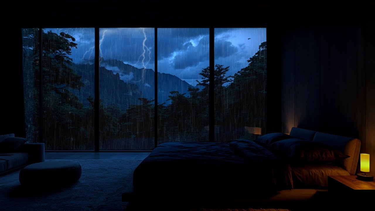 🛏️ Rain Sounds on Window at Night 🌧️ Dark Cozy Bedroom Ambience for Fast Deep Sleep