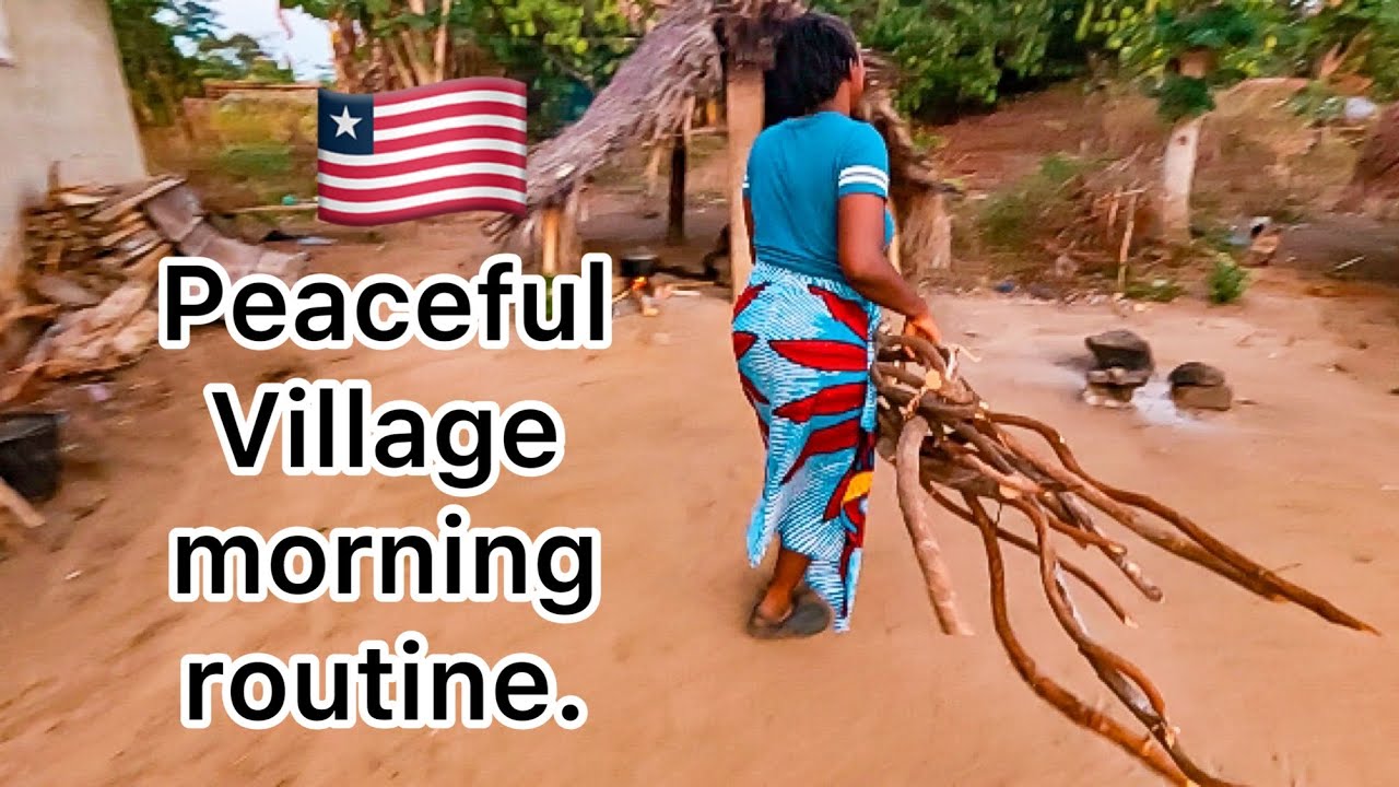 African Village Morning Routine in Liberia, West Africa||Fetching water, and hauling woods.🇱🇷