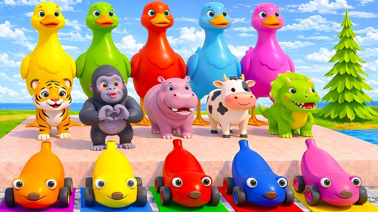 Long Slide Game With Elephant Gorilla Buffalo Hippopotamus Tiger - 3d Animal Game - Funny 3d Animals