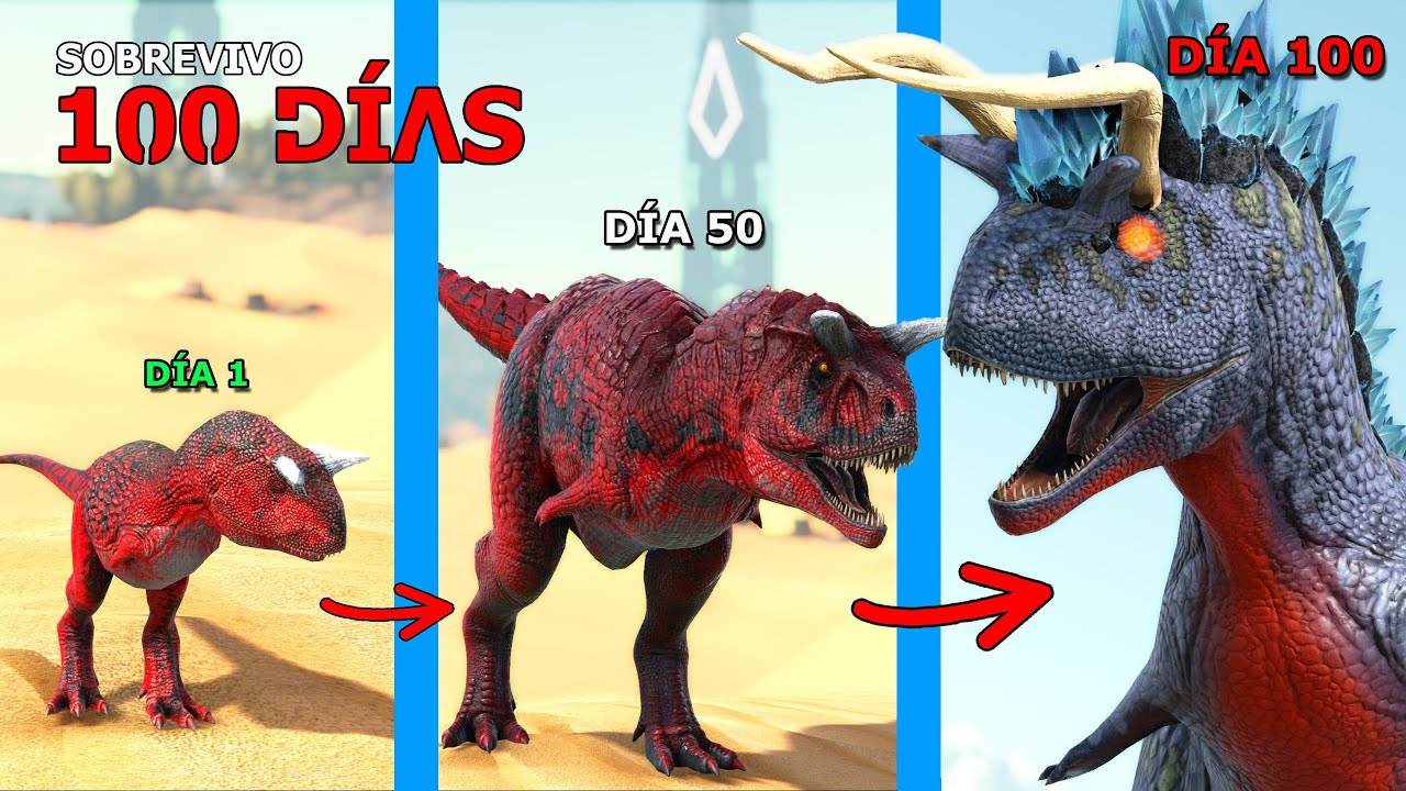 SOBREVIVO como PEQUEÑO CARNOTAURUS 100 DÍAS en ARK! Evoluciono en dinosaurio Carno de destrucción