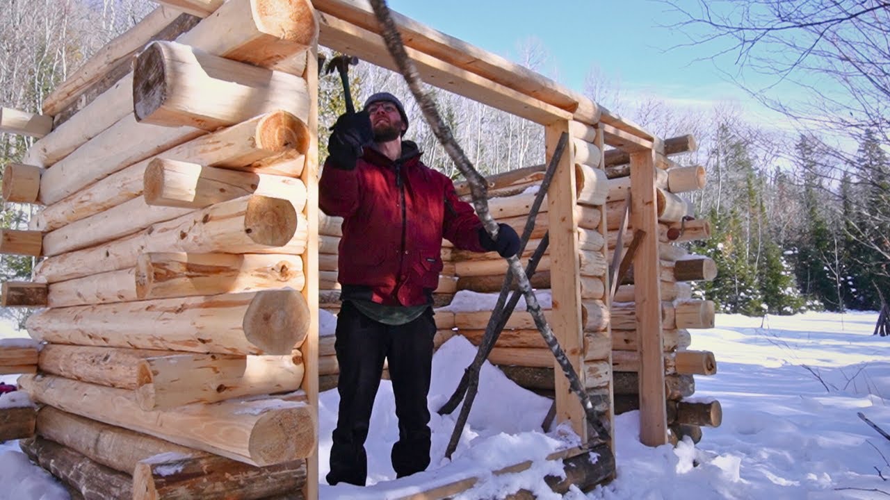 Building a Cedar Log Sauna | Ep. 4 | We finished the walls, despite the Cold, Pregnancy, and Snow!