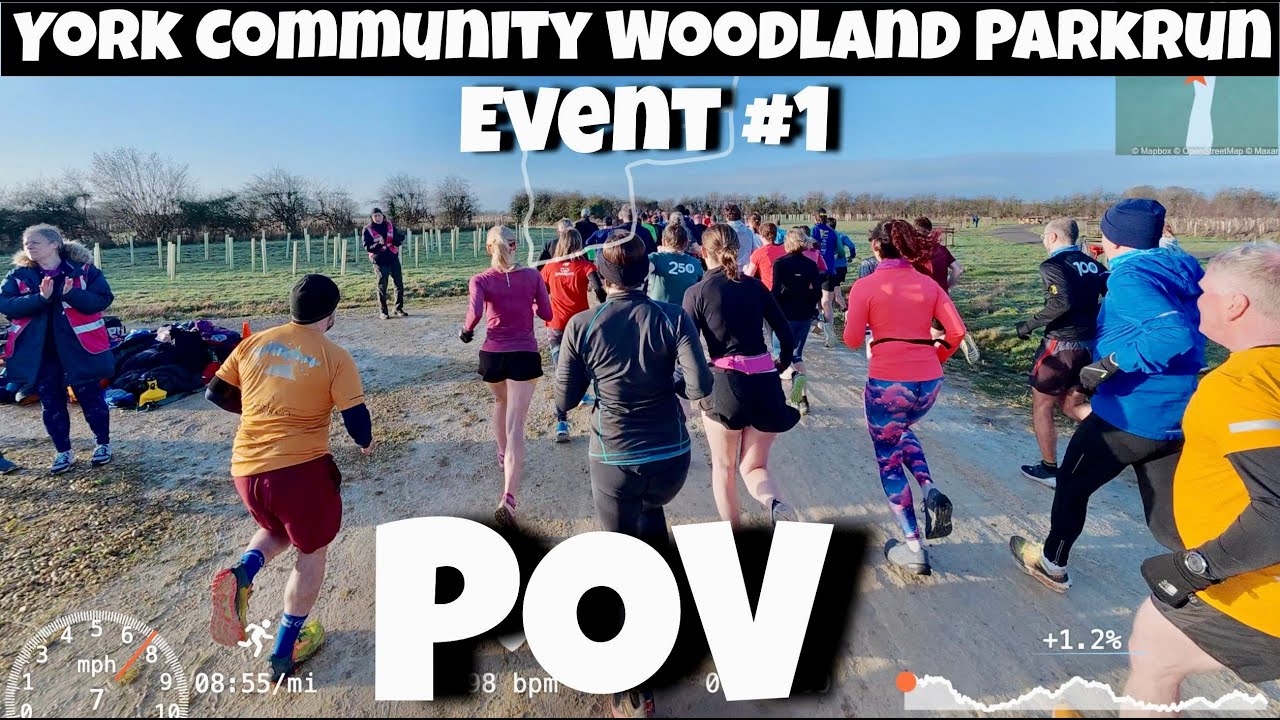 York Community Woodland Parkrun Event #1 -  Full Course POV With On Screen Stats