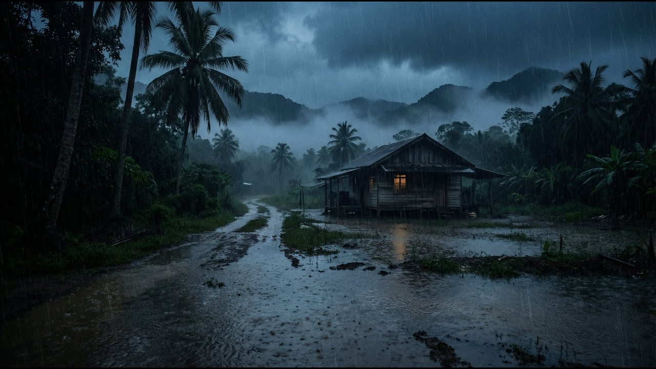 Heavy Rain Night Sounds 🌧️ Cozy Tropical Cabin | Sleep & Relax Instantly