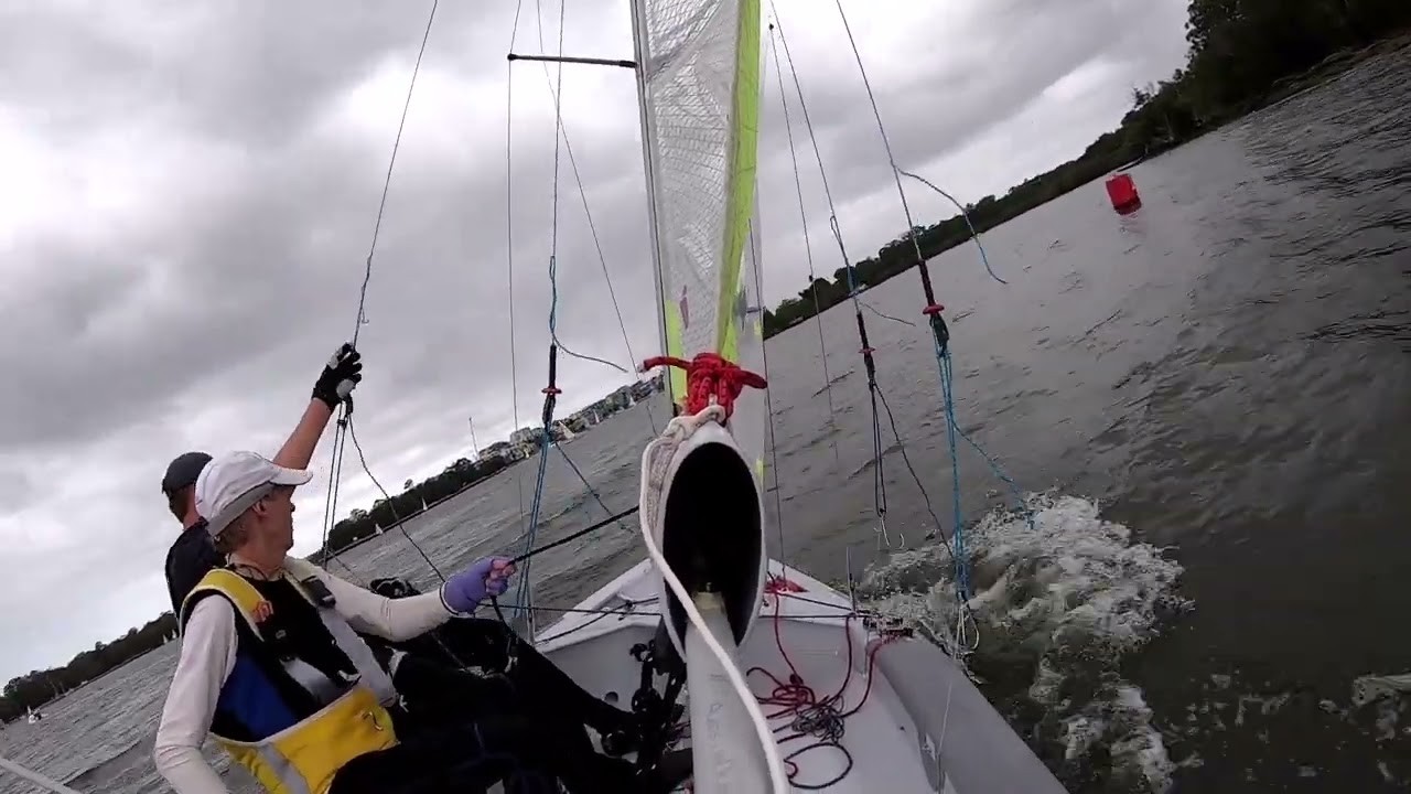 260214 #4 VJ12 Big Apple 5 Greg and Malcolm at CRSC. 2nd work in a freshening easterly and capsize