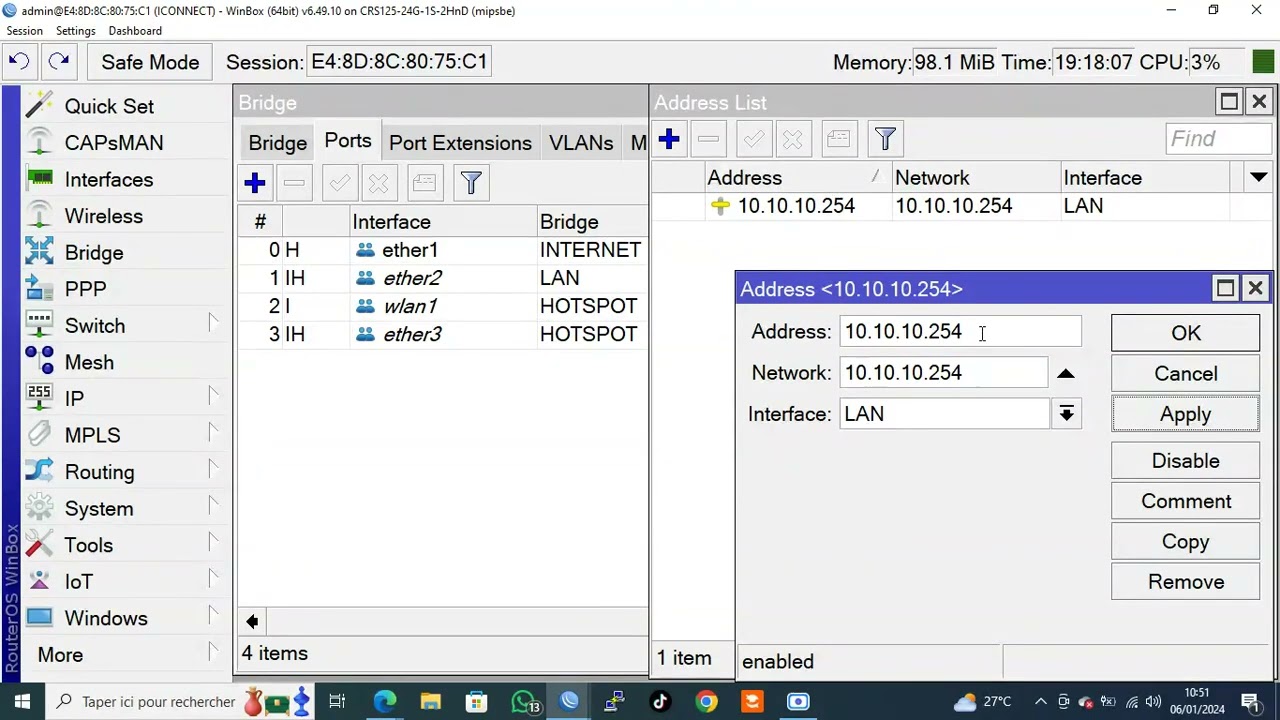 Comment ramener l'internet sur le routeur Mikrotik