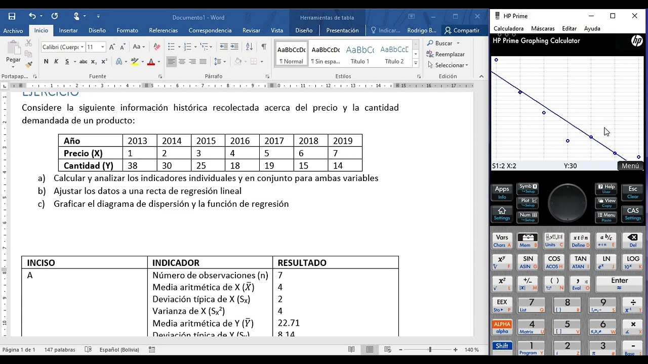 TUTORIAL HP PRIME: USO DE LA APLICACIÓN 2 VAR ESTADISTICA (Para el análisis estadístico bivariante)