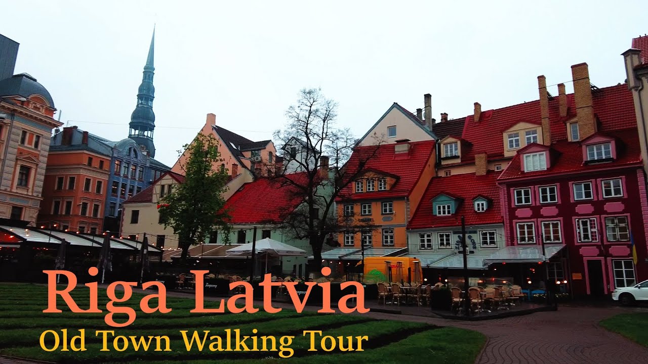 Riga. Old Town Walking Tour. Rain. 4K. ASMR.