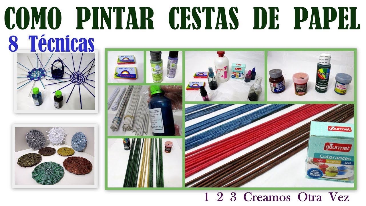 8 Técnicas para PINTAR PAPEL Cestas de Papel periódico Pintar Varillas Tips de Cestería. CLASE 2