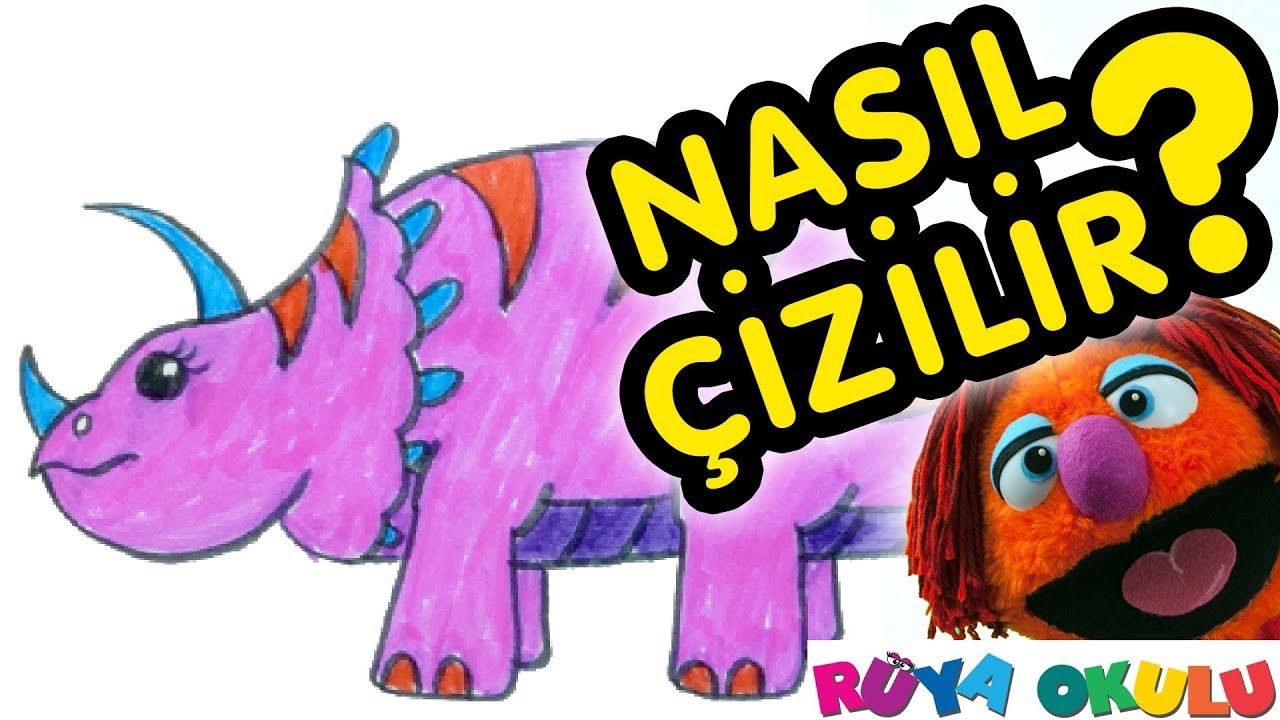 Dinozor Nasıl Çizilir? - Triceratops - Çocuklar İçin Resim Çizme - RÜYA OKULU
