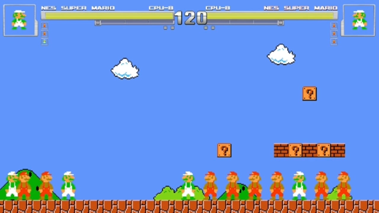NES Super Mario 8x vs. NES Super Mario 8x 8v8 Absolute War (Super Mario Bros.) | M.U.G.E.N
