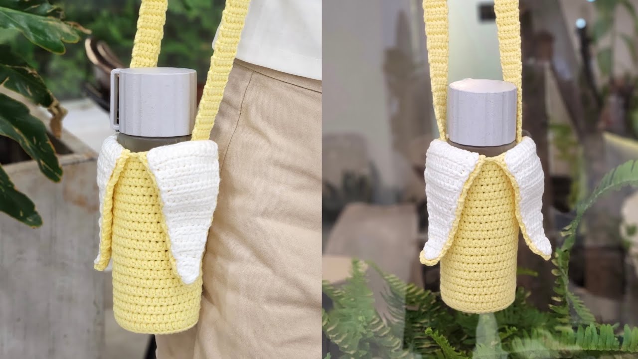 Cách móc túi đựng bình nước hình quả chuối xinh xắn| Crochet banana water bottle holder| Cỏ crochet