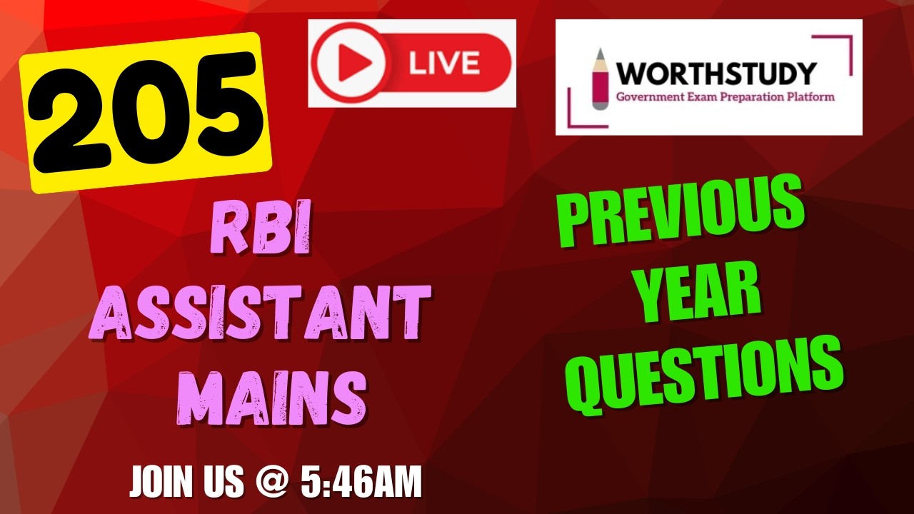 RBI Assistant Mains | Previous Year Questions | PART - 205 | WORTHSTUDY