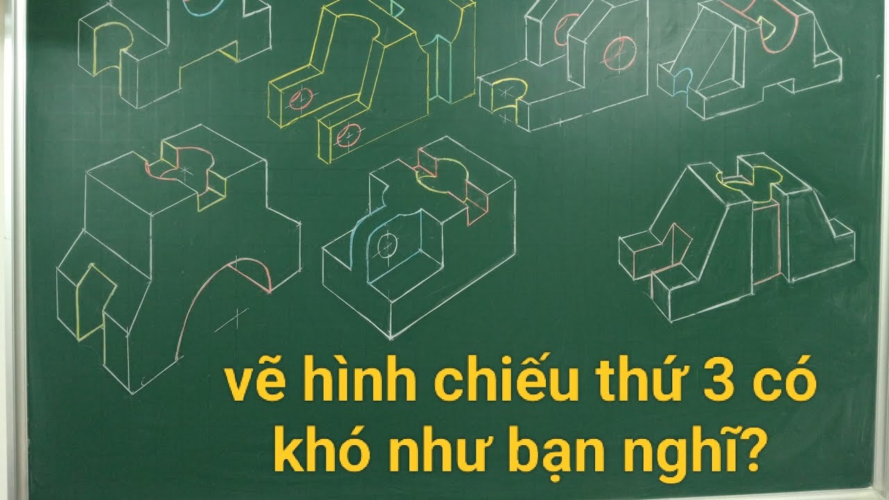 Chuỗi  7  Bài tập VẼ HÌNH CHIẾU CẠNH (hình chiếu thứ 3) có hình chiếu trục đo. Vẽ kỹ thuật cơ bản.