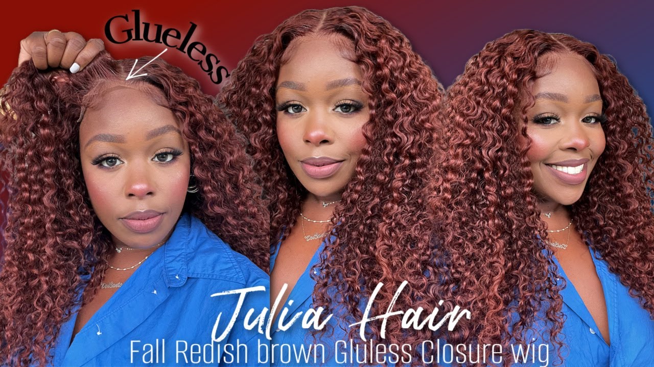 😍MUST SEE! NO EFFORT CURLY REDDISH BROWN 100% GLUELESS CLOSURE WIG! PERFECT FOR THE FALL🍂 JULIAHAIR