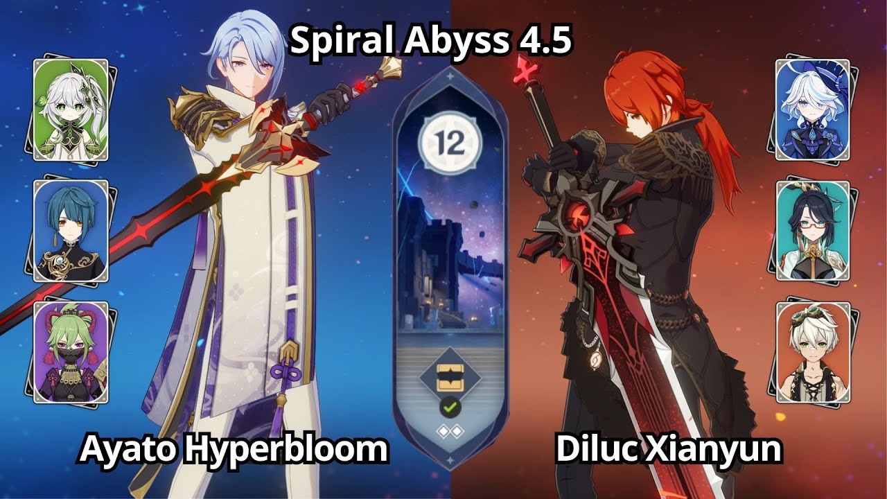 C0 Ayato Hyperbloom & C2 Diluc Xianyun Plunge - NEW Spiral Abyss 4.5 Floor 12 Genshin Impact