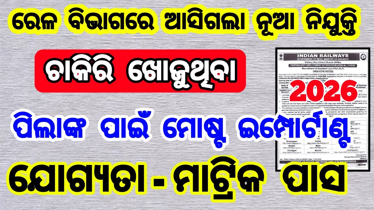 railway recruitment 2026 | odisha job vacancy 2026 | rrb 11127 alp online apply 