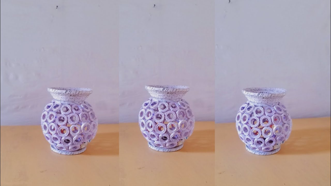 Beautiful paper flower vase making with newspapers|newspapers flower vase making|