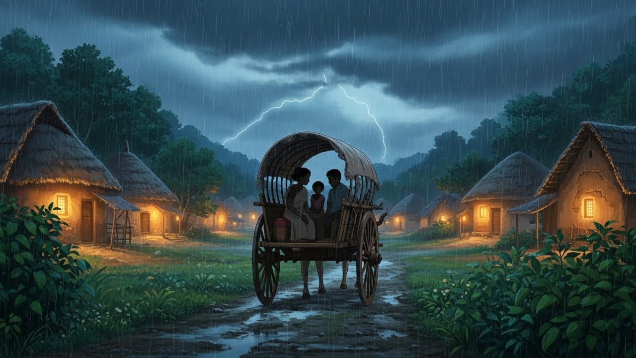 While the storm drew closer, the cart became the family’s shelter | Indian Village Ghibli ASMR