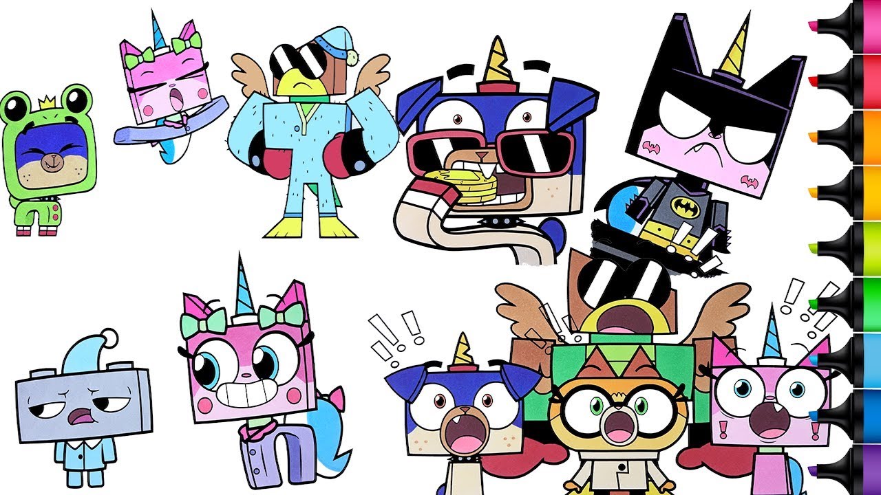 Unikitty Coloring Book Pages Compilation Sleepover Batkitty Hawkodile Dr Fox Puppycorn Rainbow Splas
