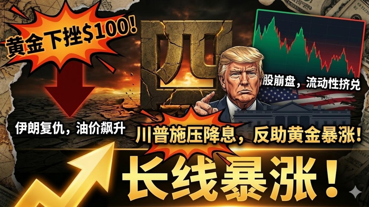 黄金下挫$100！伊朗宣告复仇，油价飙升引爆通膨预期！美债殖利率和美元走强施压金价，但四大核心硬逻辑#黄金分析 #宏观经济 #流动性危机 #原油飙升 #财富大转移 #投资逻辑 #停滞性通胀