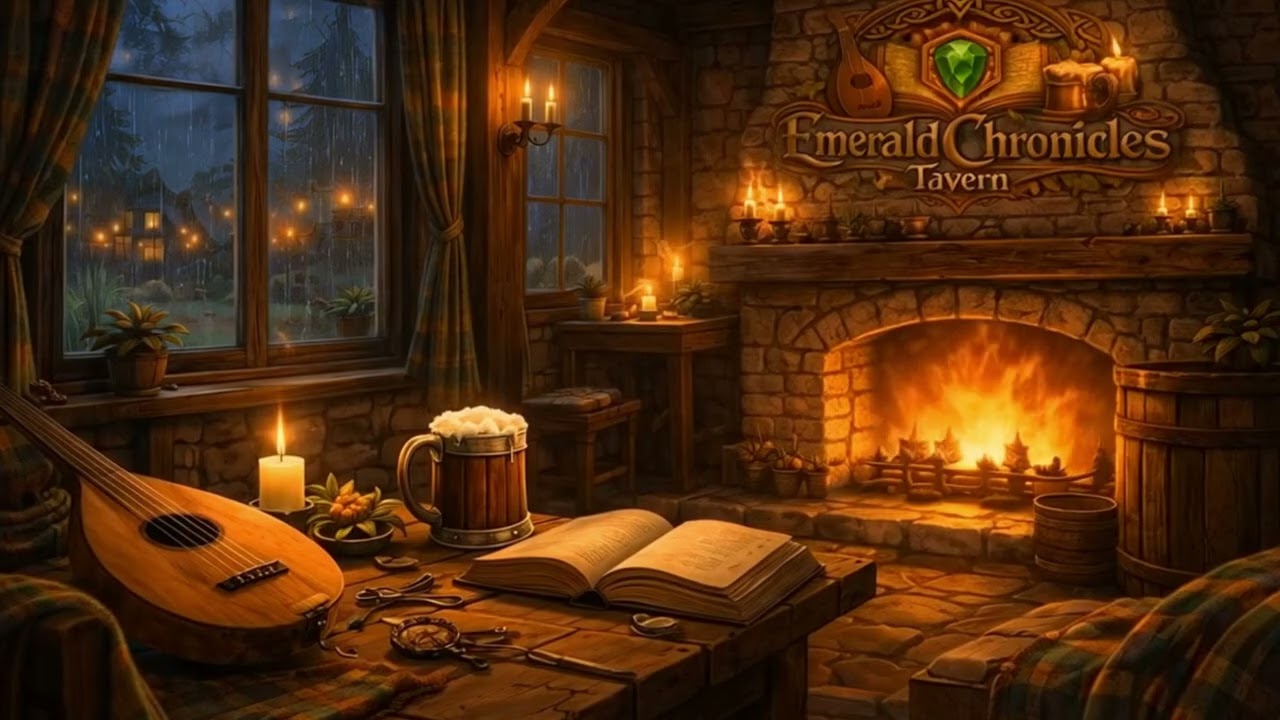 🌧️🔥 Cozy Rainy Night at the Celtic Tavern | Relaxing Irish Instrumental (3.5 Hours)