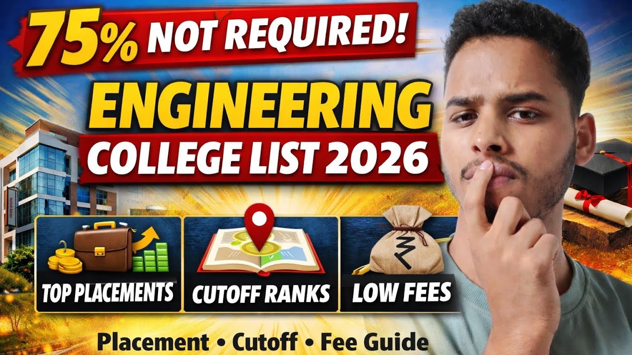 Without 75% Criteria Engineering Colleges List 2026 | Placement | Cutoff | Fees |Complete Guide