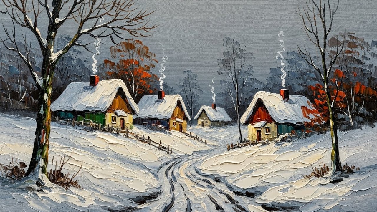 TURN YOUR TV INTO ART | VINTAGE WINTER OIL PAINTING 4K | 1-HOUR SNOW LANDSCAPE SCREENSAVER