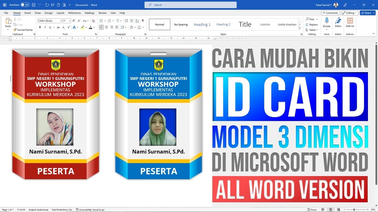 Bikin ID Card Kartu Tanda Peserta dan Panitia di Microsoft Word