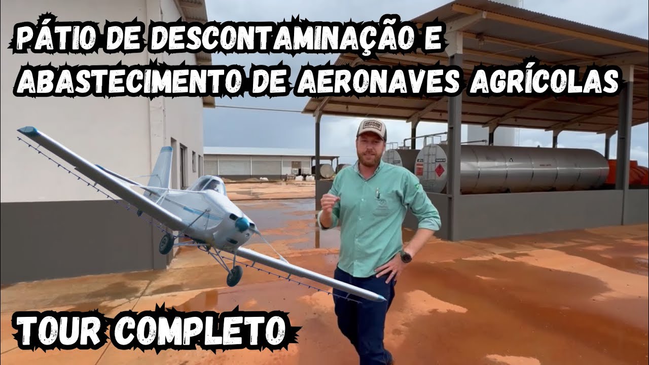 Pátio de descontaminação e abastecimento de aeronaves agrícolas - tour completo