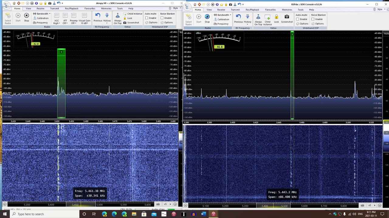Airspy HF+ Discovery VS SDRplay RSPdx 5450 kHz USB Shortwave Royal Air force volmet UK