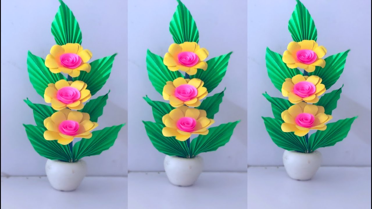 how to make beautiful flower bouquet paper craft / Home decoration flower bouquet - easy craft