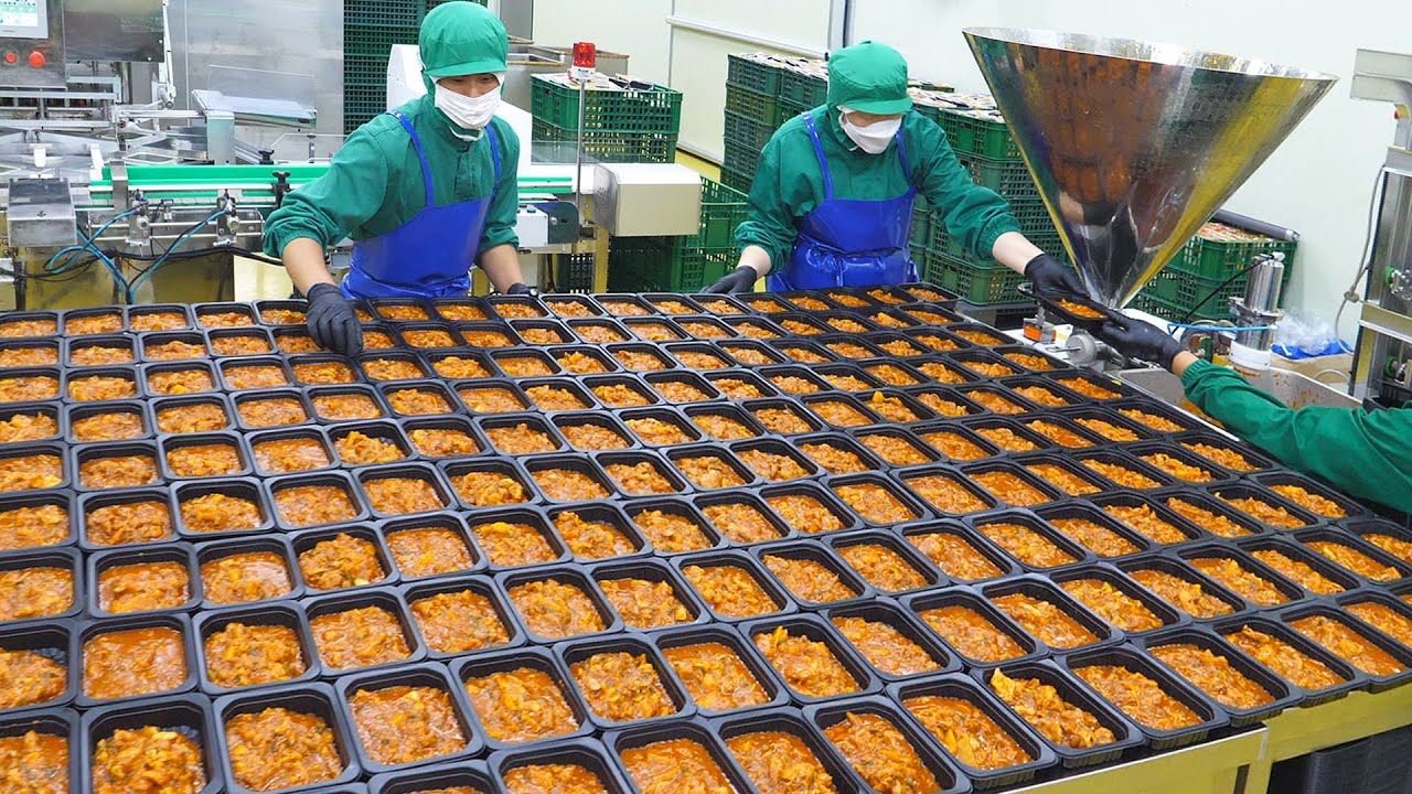 Массовое производство! Острый цыпленок по-корейски с рисом - Пищевая фабрика