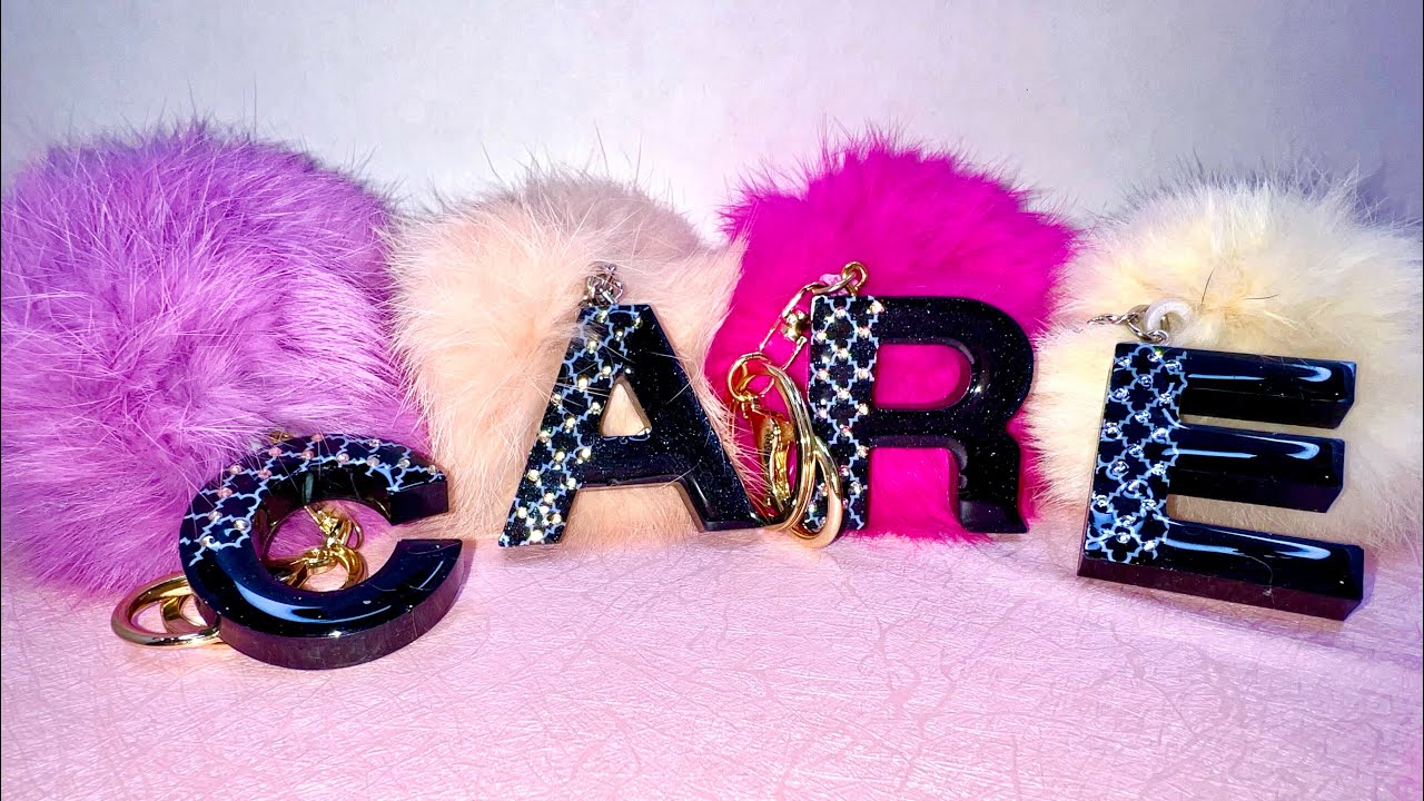 Resin keychain with foil transfer sheet and rhinestones