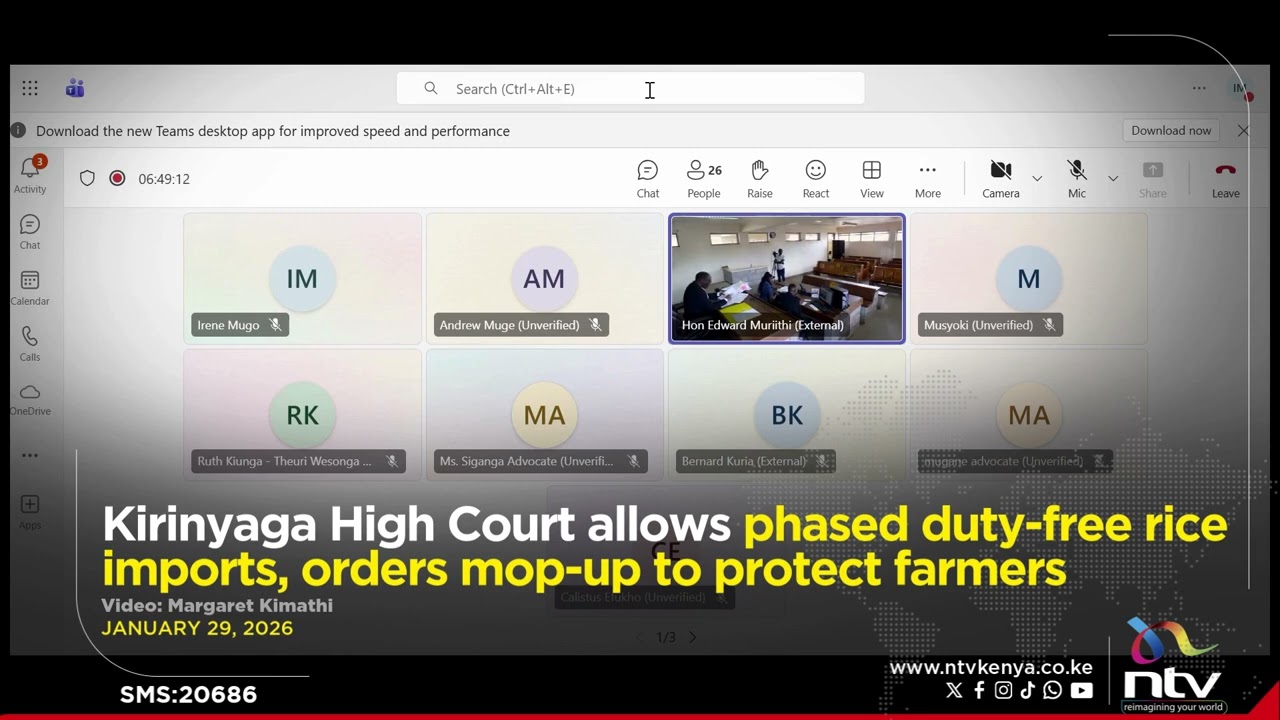 Kirinyaga High Court allows phased duty-free rice imports, orders mop-up to protect farmers