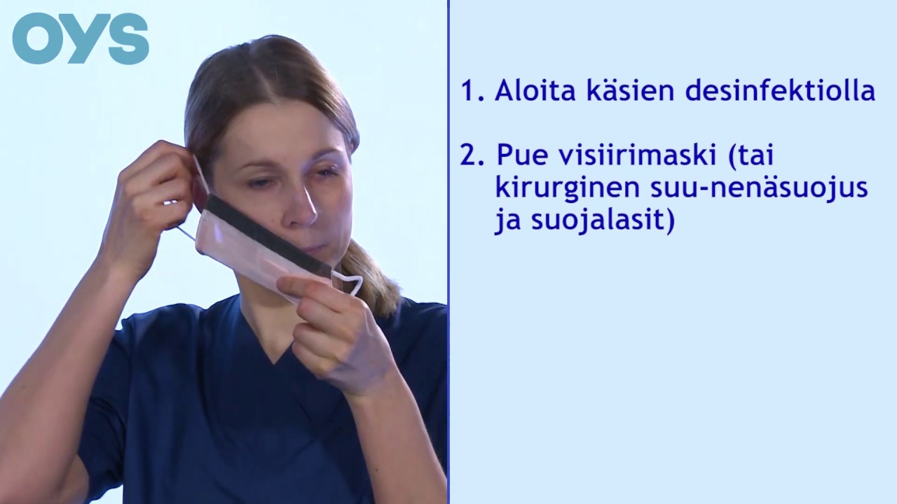 Visiirimaskin, suojatakin ja suojakäsineiden pukeminen ja riisuminen