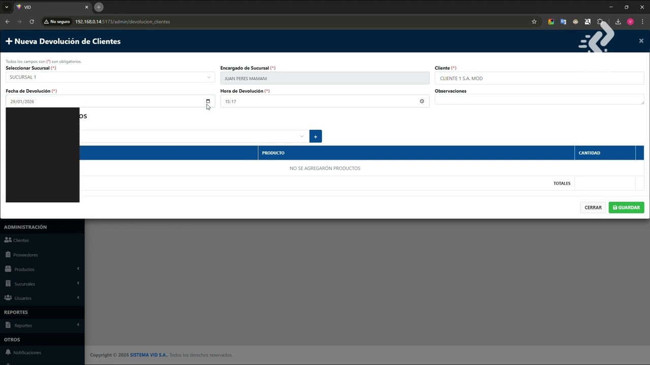 17 SECCION OPERACIONES MODULO DEVOLUCION DE CLIENTES SISTEMA VID ‐ Hecho con Clipchamp